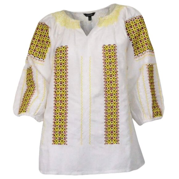 J. Peterman Tops - NWT! J. PETERMAN Paradise Linen Embroidered Boho Relaxed Fit Peasant Blouse S